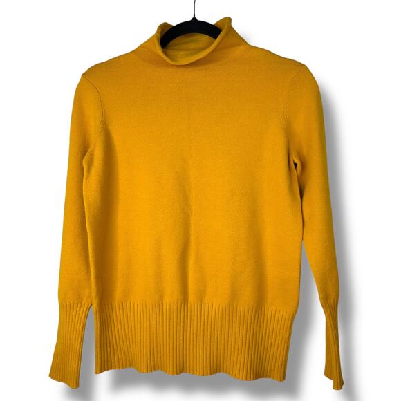 French Connections Mustard Yellow Roll Neck Jumper Soft Slim Fit Ribbed Sweater - Picture 1 of 5